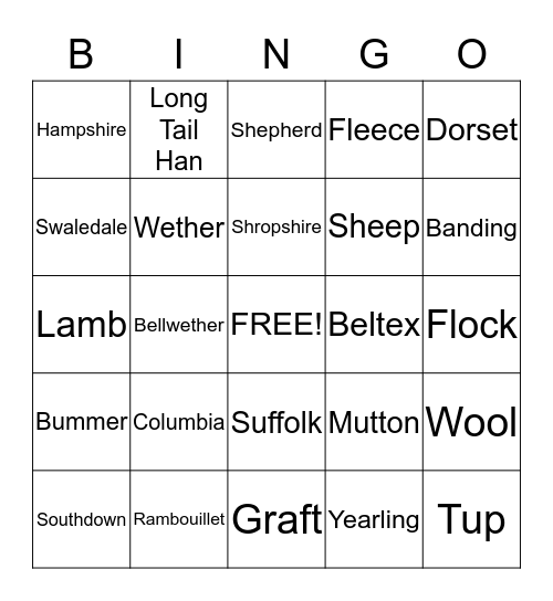 Sheep Bingo Card