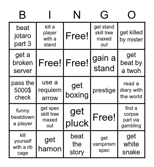 yba bingo Card