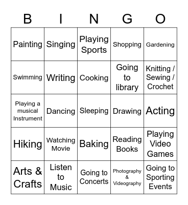 Hobby Bingo Card