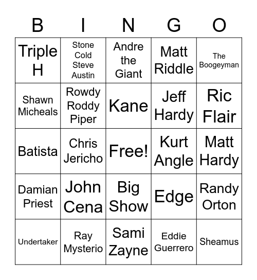 Wrestling BINGO Card