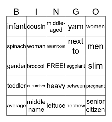 Short Vowels Bingo Card