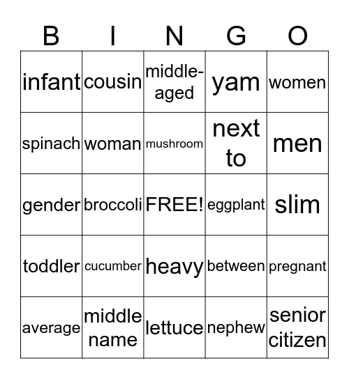 Short Vowels Bingo Card