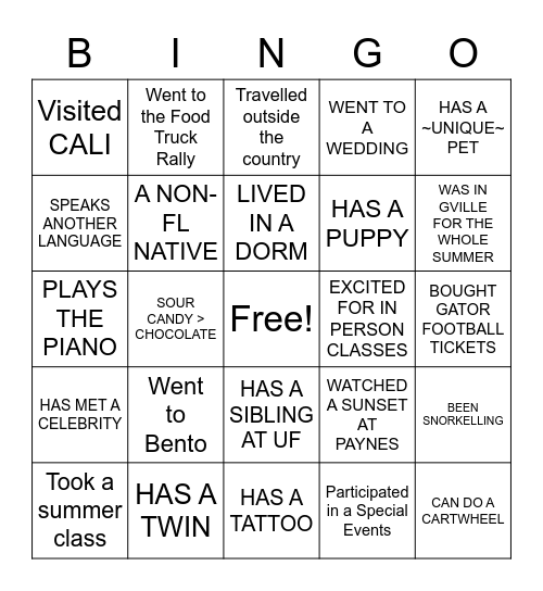 Dream Team Bingo Card