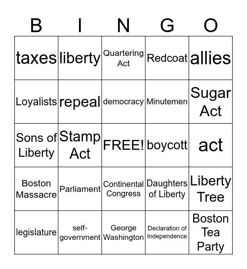 The American Revolution Bingo Card