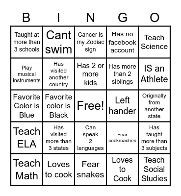 Team Building Bingo Card