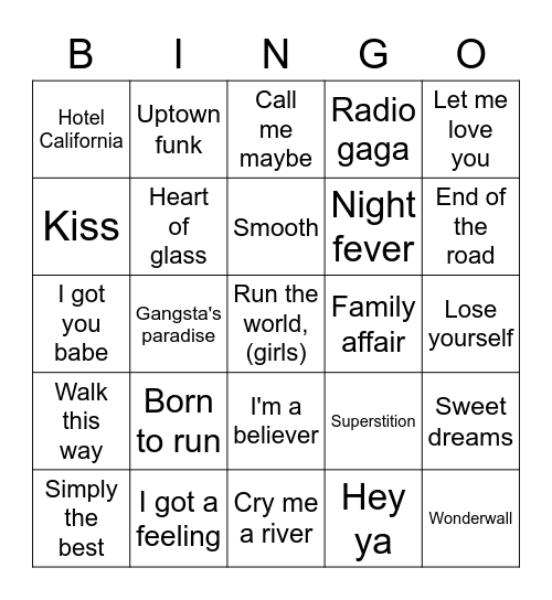 Livingcity's Music Bingo Card