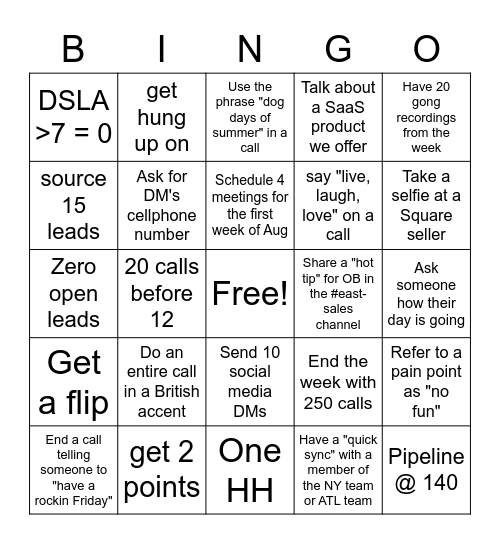 TEAM NY/ATL Fri-yay Bingo Card