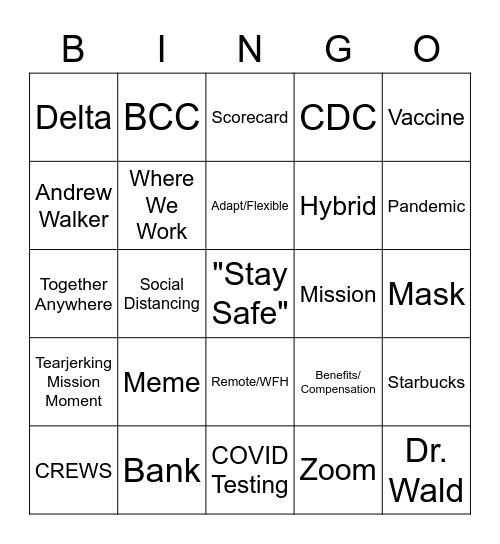 Employee Meeting Bingo Card