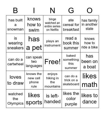 Find a friend who... Bingo Card