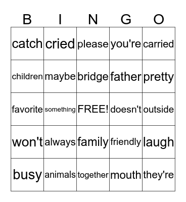Fourth Quarter Words Bingo Card