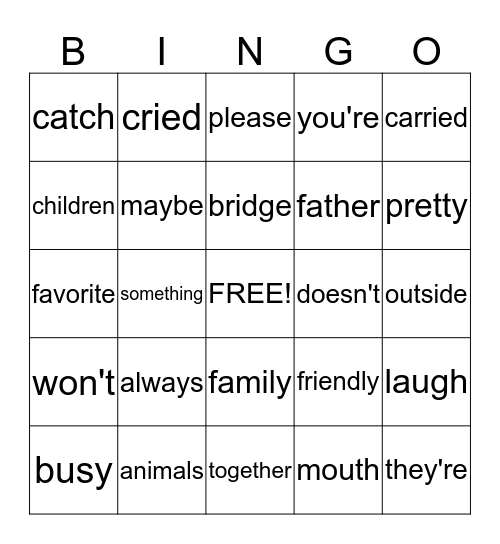 Fourth Quarter Words Bingo Card