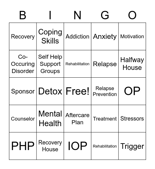 Recovery Bingo Card