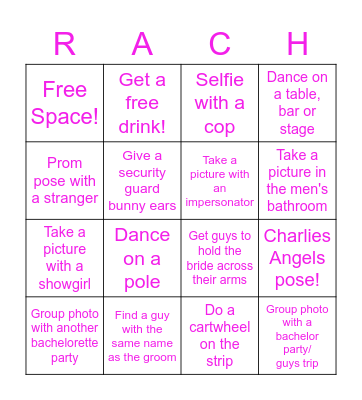 Rachel's Vegas Bachelorette Bingo! Bingo Card