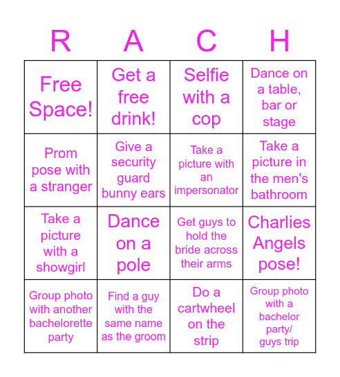 Rachel's Vegas Bachelorette Bingo! Bingo Card