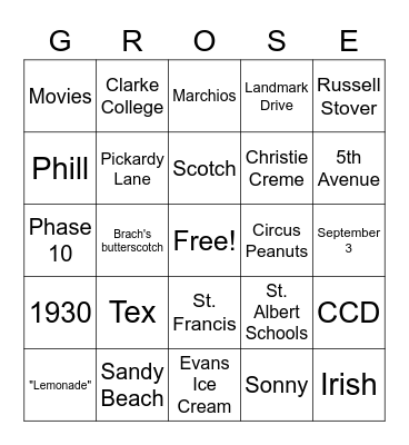 Grandma Rose Bingo Card