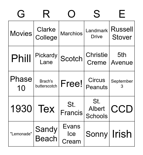 Grandma Rose Bingo Card