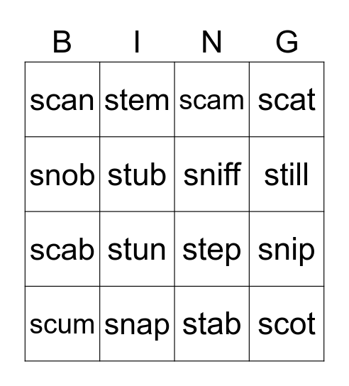 sc, st, sn BINGO Card