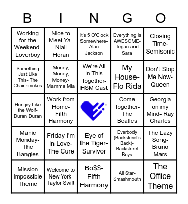 Welcome to HG Song BINGO Card