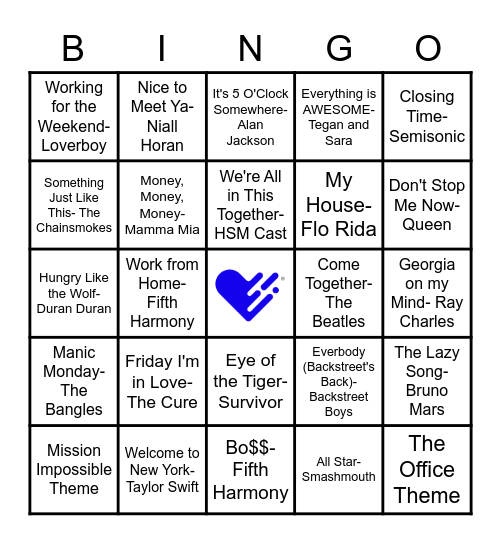 Welcome to HG Song BINGO Card