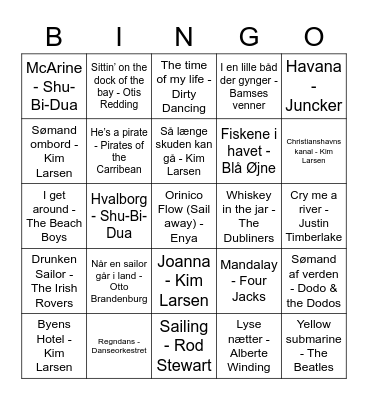 Sommertogt musikbingo Card