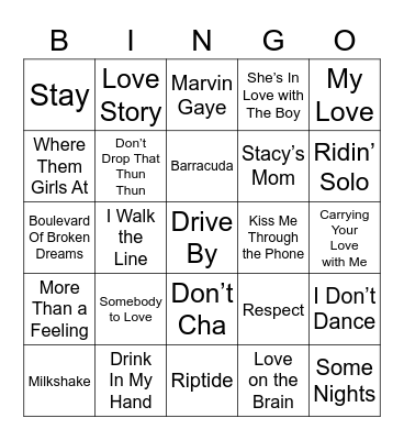 Music Bingo 107 Bingo Card