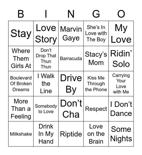 Music Bingo 107 Bingo Card
