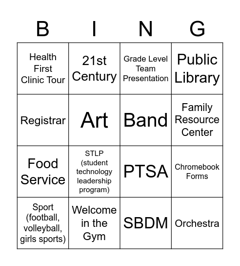 LTMS Open House Bingo Card