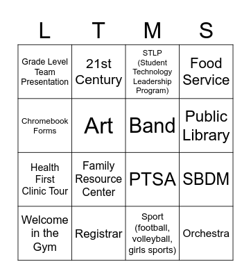 LTMS Open House Bingo Card