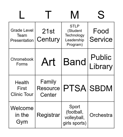 LTMS Open House Bingo Card