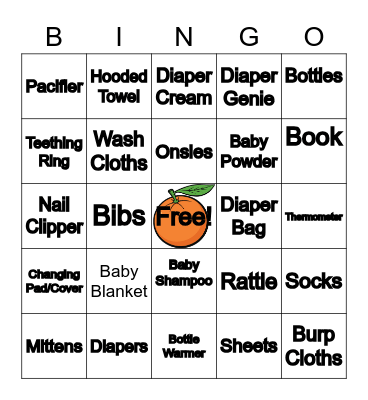Baby Shower Bingo Card