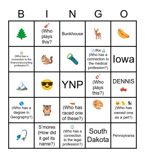 CABIN BINGO Card