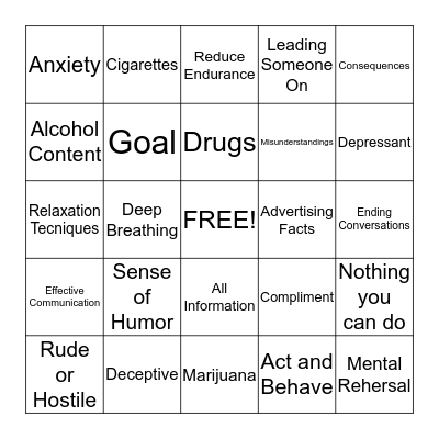 LifeSkills Bingo Card