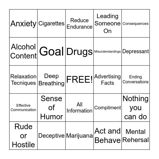 LifeSkills Bingo Card