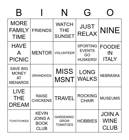 RENEE'S RETIREMENT BINGO Card