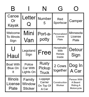 Chicago Trip 2021 Bingo Card