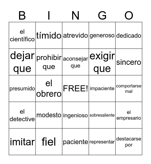 Avancemos 3 Unidad 4.1 Bingo Card