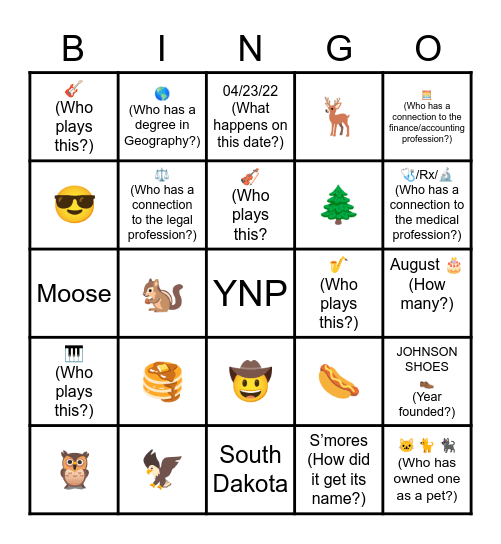 CABIN BINGO Card