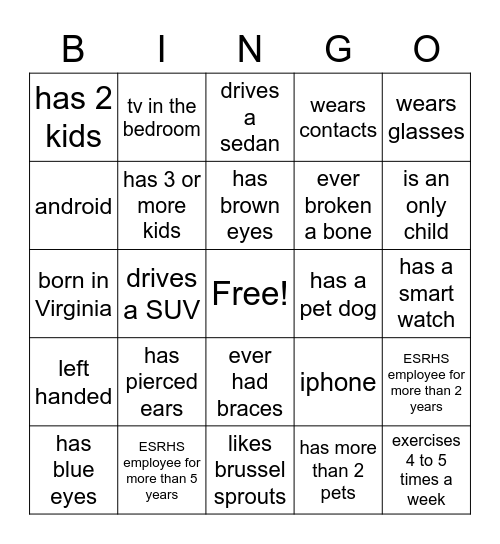 Human Bingo Card