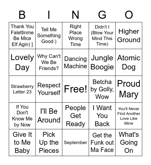 Funk & Soul Bingo Card