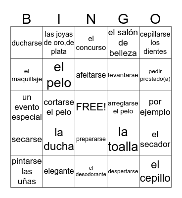 Capitulo 2A Vocabulario Bingo Card