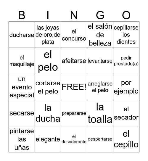 Capitulo 2A Vocabulario Bingo Card