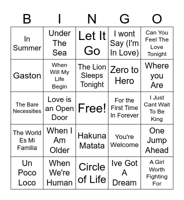 Disney Soundtracks #2 Bingo Card