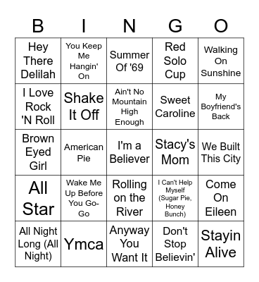 Songs Almost Everyone Knows Bingo Card