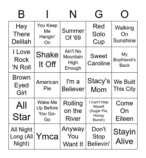 Songs Almost Everyone Knows Bingo Card