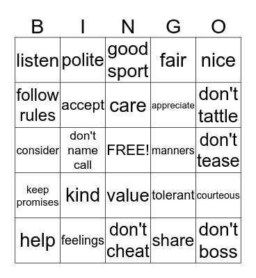 Respect Bingo Card