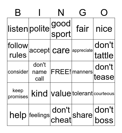 Respect Bingo Card