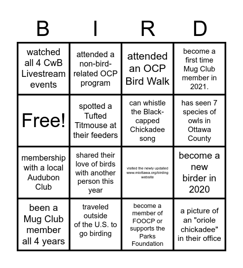 Find a Birder who has... Bingo Card