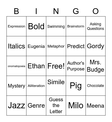 Reading Skills BINGO! Bingo Card