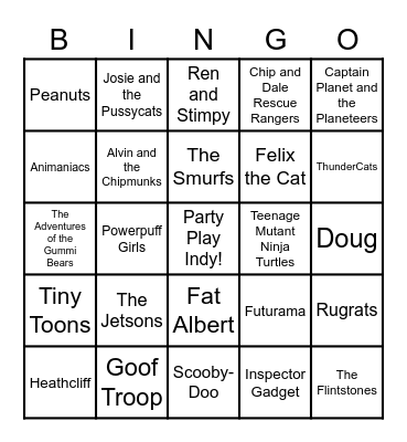 Cartoon Theme Songs Bingo Card