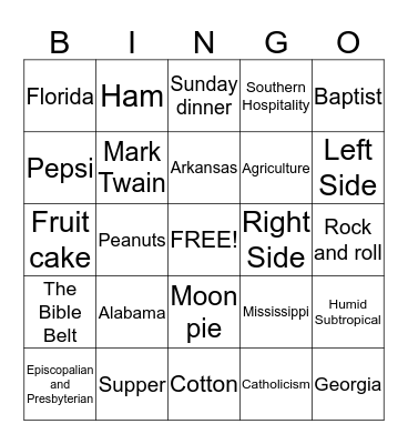 The South Bingo Card